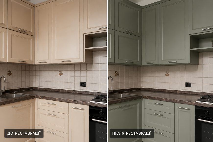Реставрація та перефарбування кухонних фасадів (МДФ, прямі) &mdash; Глянцеве покриття rest-006 фото