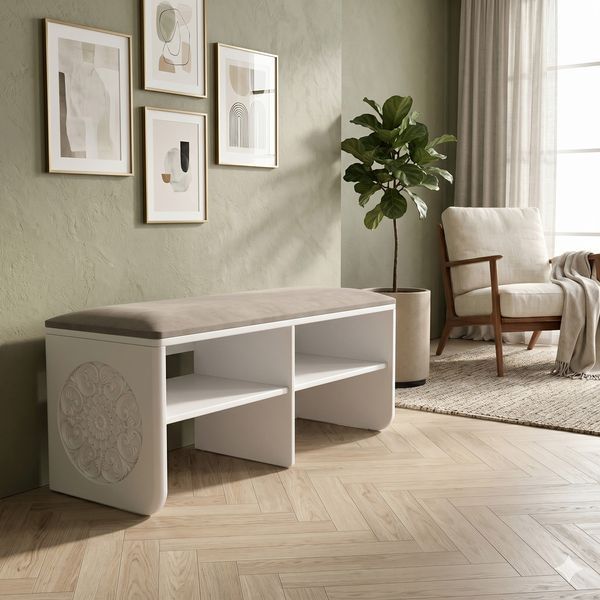 Банкетка в передпокій Roco Flaver 1180х400х470 мм, м'яка лавка (white) roco-flover-b фото