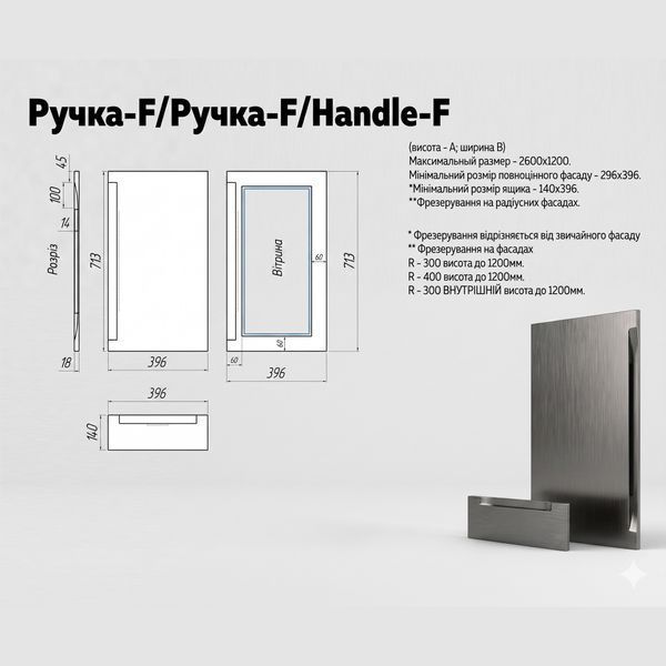 Ручка інтегрована врізна "F-тип" на фаасад фарбований МДФ 19/22мм (RAL/NCS) ruchka фото