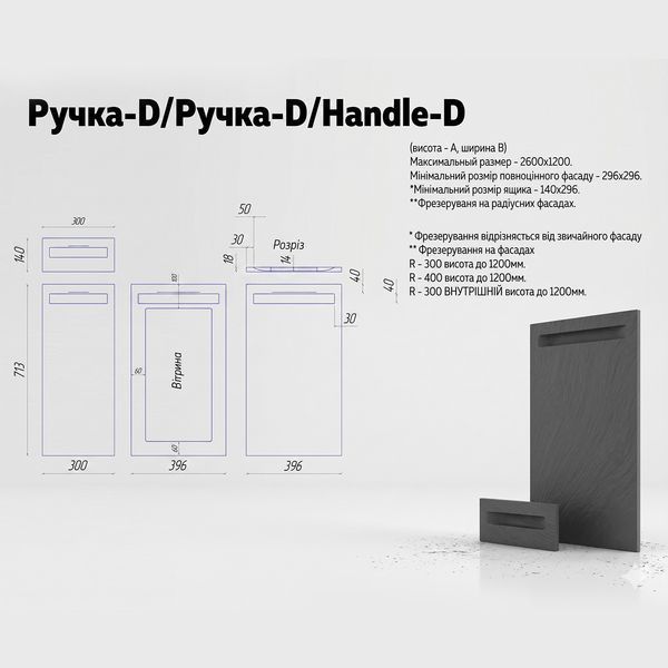 Ручка інтегрована врізна "D-тип" на фаасад фарбований МДФ 19/22мм (RAL/NCS) ruchka фото